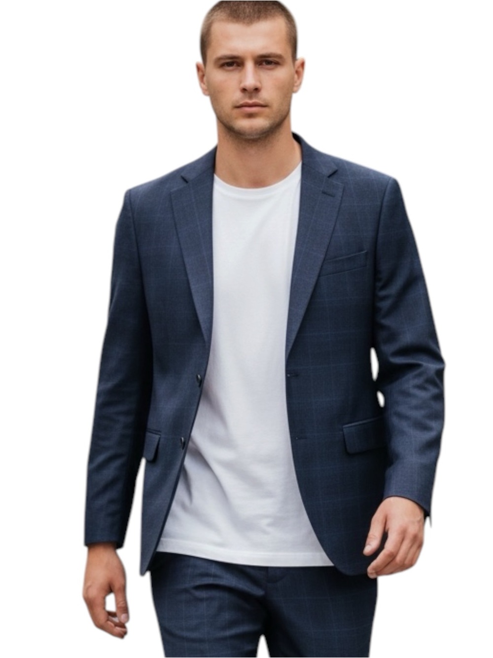 NAUTICA Men's GAFF Modern Fit Active Stretch Suit Jacket, Size 38S, Blue Plaid